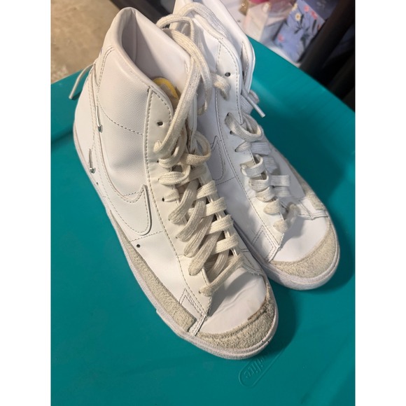 Nike Shoes - Nike Blazer Mid 77 Vintage White Leather Blue Logo CZ4627-100 Womens 8.5